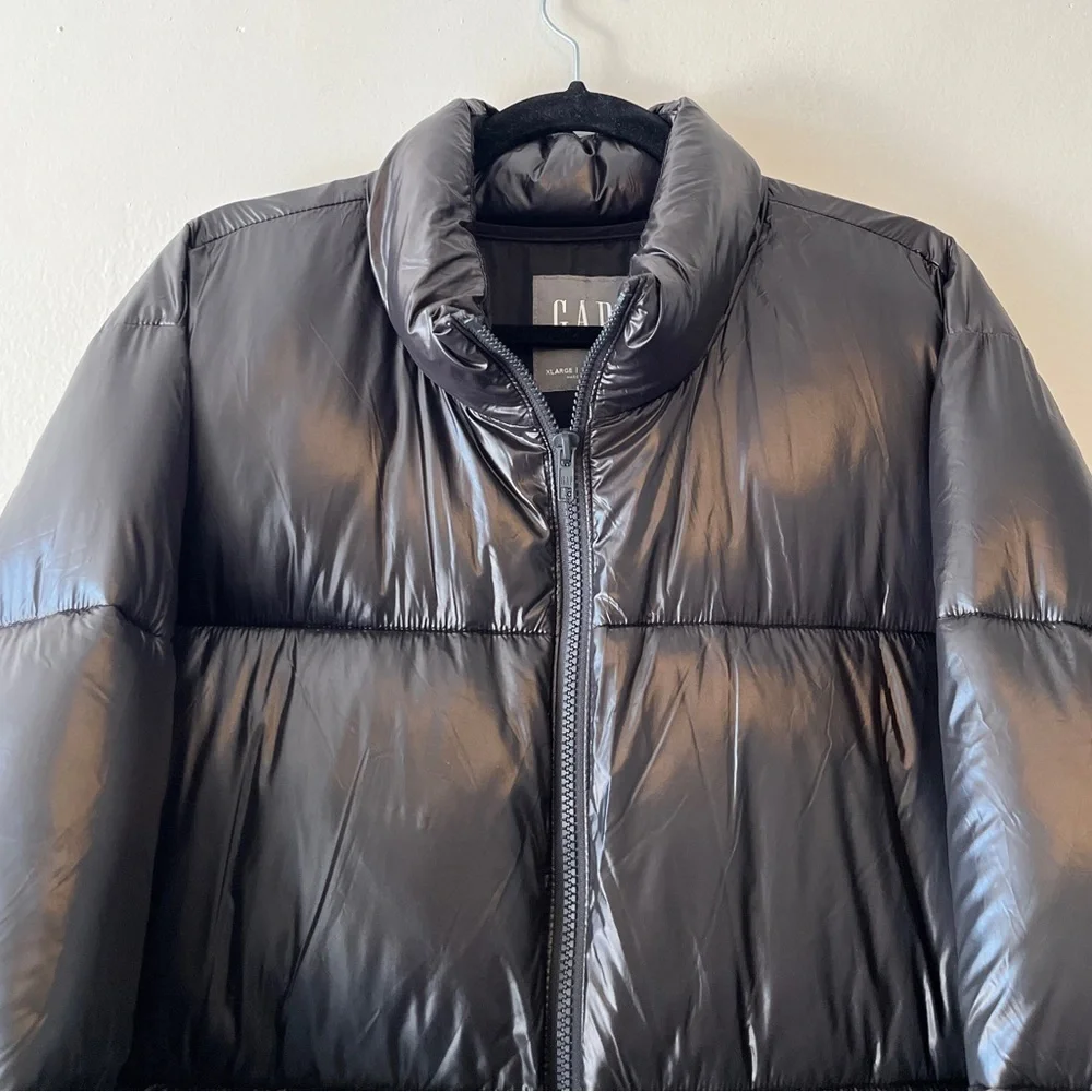 Gap Recycled Nylon Quilted Puffer Jacket Men's XL In High Shine Pri True Black - Picture 6 of 12